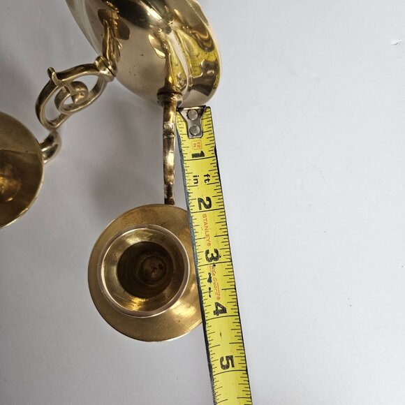 Vtg Solid Brass Candle Holder Double Ornate Scrolled Wall Sconce 6.25”t x 6.5"w - Picture 12 of 16